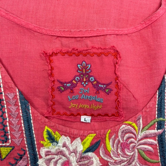 Johnny Was Short Sleeve Embroidered Linen Top, Coral - Picture 3 of 3